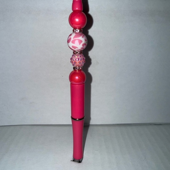 Handmade Other - Handmade Beaded Pen- vibrant Pink pen with silicone and resin beads